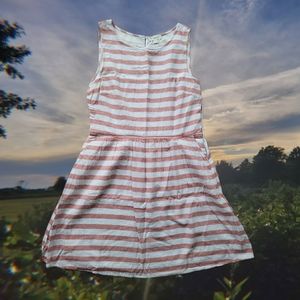 Striped Linen Sundress Tomato Red and White